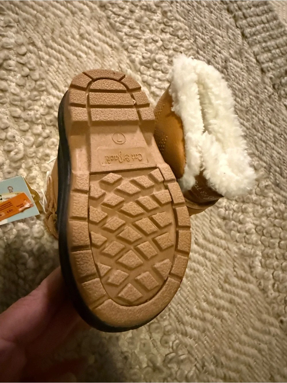 Cat & Jack Kids' Tan and Black white Faux-Fur Winter Boots 7c 7t nwt